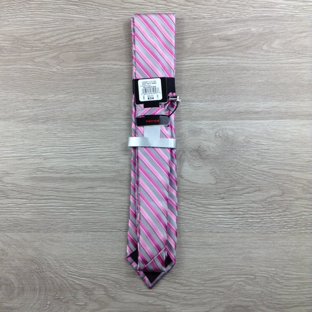 JF J. Ferrar Pink Striped Textured Narrow Tie - Picture 2 of 3